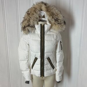 NWT Bogner White Down Ski Jacket with Finnish Raccoon Fur Hood – Size XS